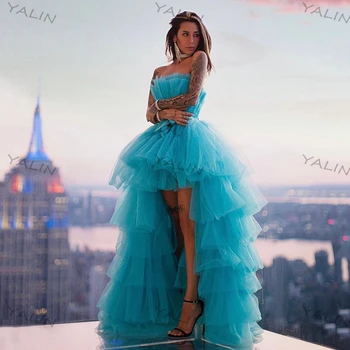 YALIN Fashion High/Low Homecoming Jurken Geschulpte Sleeveless Floor-Lengte Prom Party Jurk Gelaagde Tule avondjurk Vestidos