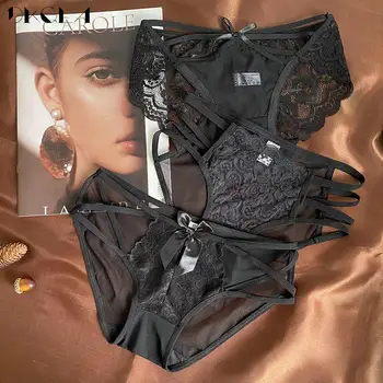 Merk Black Vrouwen Sexy Slipje 3PCS Borduurwerk Transparante Uderwear Low-Rise Slip Lace Lingerie Vrouwelijke Breathablle Lingerie