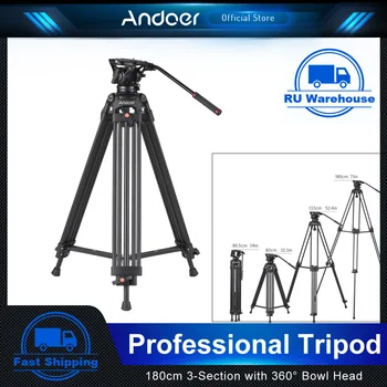 Andoer Professionele Camera Statief Stand Fotografie 180cm met 360° Panorama Vloeistof Hydraulische Kom Hoofd voor DSLR Camera ' s
