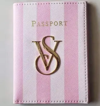 VS Handtekening Roze Witte Streep Paspoort Card Case Houder Portemonnee