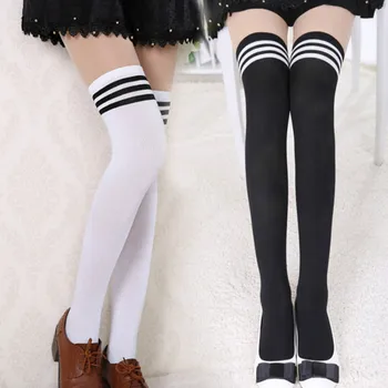 Nieuwe Sexy Zwart-Wit Gestreepte Lange Sokken Vrouwen Boven de Knie, Dij Hoge Kousen voor Dames Meisjes Kawaii Hoge Kwaliteit