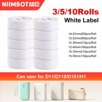 3/5/10 Rollen NiiMBOT D110 D11 D101 Officiële Label Printer Sticker Verschillende Grootte van de Witte Kleur van het Papier op Rol 12*40 15*30mm van de Anti-Olie