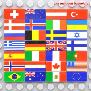 28 Mix op Maat Afgedrukt met bouwstenen Tegels Nationale Vlaggen 1x2 studs Bakstenen 28 Landen en Rusland Frankrijk Italië Spanje MOC Speelgoed