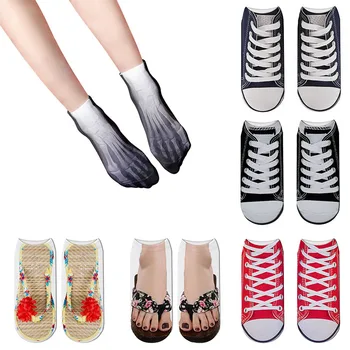 Mode Schoenen van het Canvas Katoenen Sokken 3D Geprinte Skelet Zomer Sokken Grappig, Kawaii Schedel Voet Low Cut enkelsokken Voor Vrouwen Sox