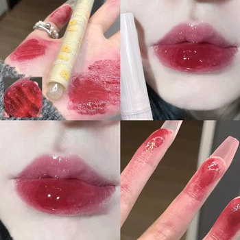 Helder Water Effen, Lichte lipgloss Roze Jelly Lip Tint Spiegel Glas Lip Glaze Hart-vormige Hydraterende Lipstick Pencil Make-up