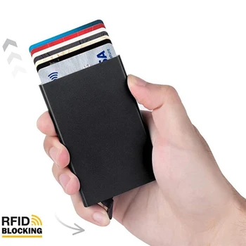 Nieuwe Rfid Smart Card-Houder Metaal Dunne Slanke Mannen Vrouwen Portemonnees Pop-Up Minimalistische Portemonnee Kleine Zwarte Tas Vallet Walets voor de Mens