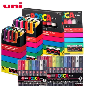 UNI Posca Stiften Volledige Set PC-1M/3M/5M Reclame Permanente Verf Kleur Marker Manga Tekenen van Graffiti Art Supplies Plumones