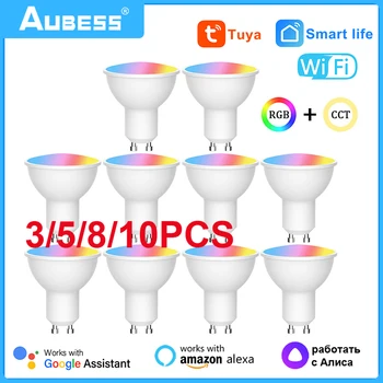 Aubess Wifi Tuya Smart LED Lamp GU10 4W RGB Dimbare Lamp RGBCW Verlichting Afstandsbediening Werken Met Alexa Google Startpagina Alice