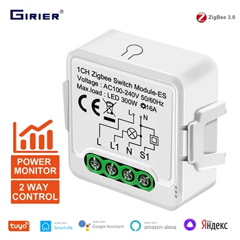 GIRIER Tuya ZigBee Smart Switch 16A met Power Monitor Functie DIY Universele Breaker Werkt met Alexa Hey Google Yandex Alice